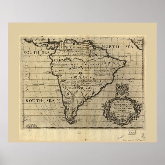 Poster Mapa da América do Sul (cerca de 1700) (Frente)