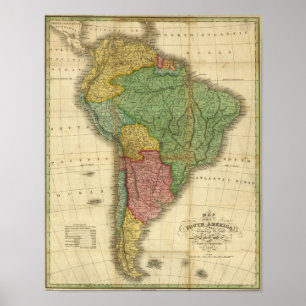 Poster Mapa da América do Sul em 1826 por Anthony Finley