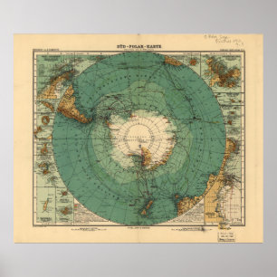Poster Mapa da Antártica desde 1912 (Süd-Polar-Karte)