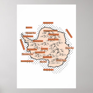 Poster Mapa da Antártica Vintage