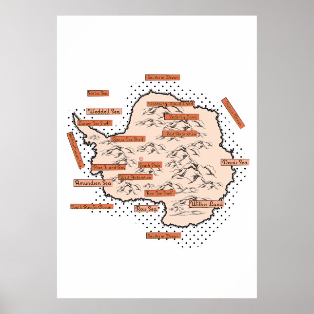 Poster Mapa da Antártica Vintage (Frente)