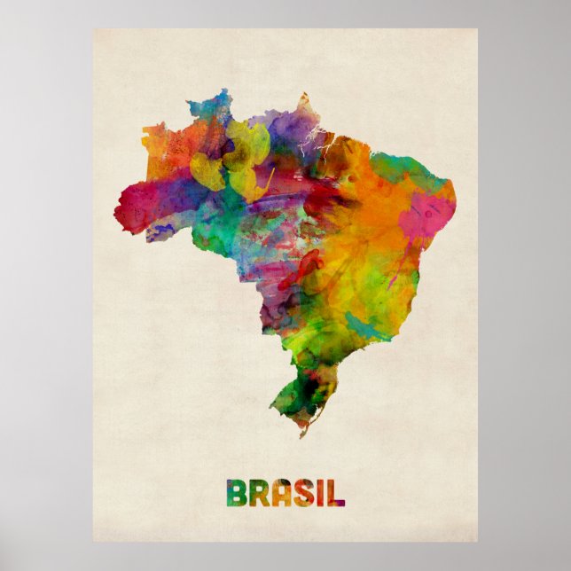 Póster Mapa da Aquarela do Brasil (Frente)