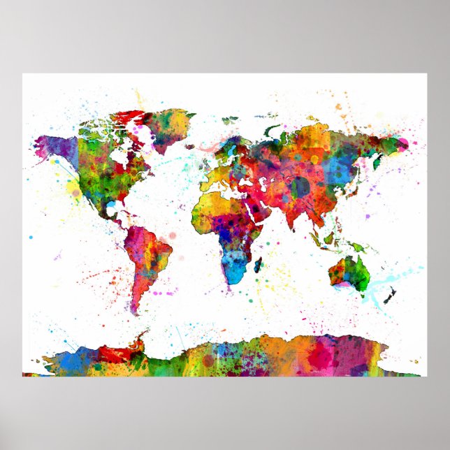 Póster Mapa da Aquarela do Mapa Mundial (Frente)