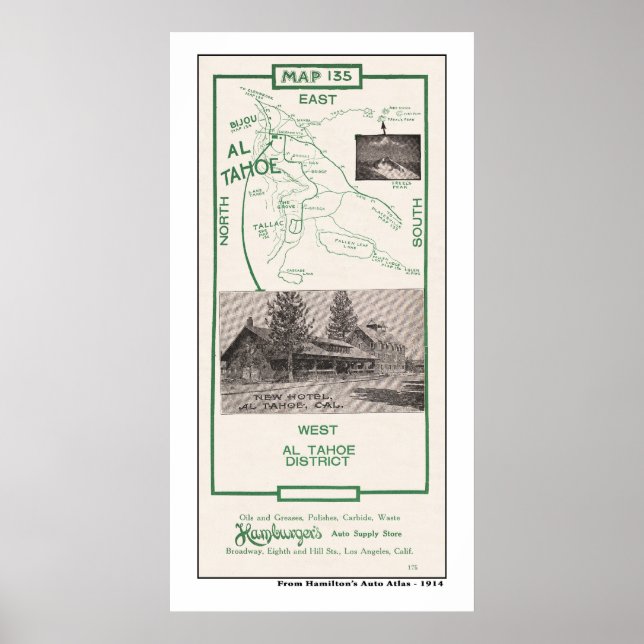 Póster Mapa da área de Tahoe em 1914 (Frente)