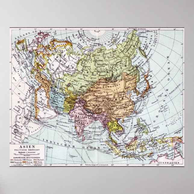 Poster Mapa da Ásia do século XIX (Frente)