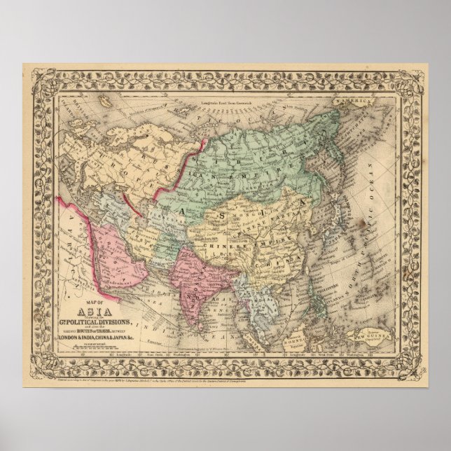 Poster Mapa da Ásia por Mitchell (Frente)