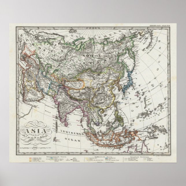 Póster Mapa da Ásia por Stieler (Frente)