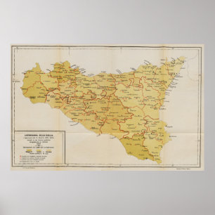 Poster Mapa da atividade da máfia em Sicília Italia 190
