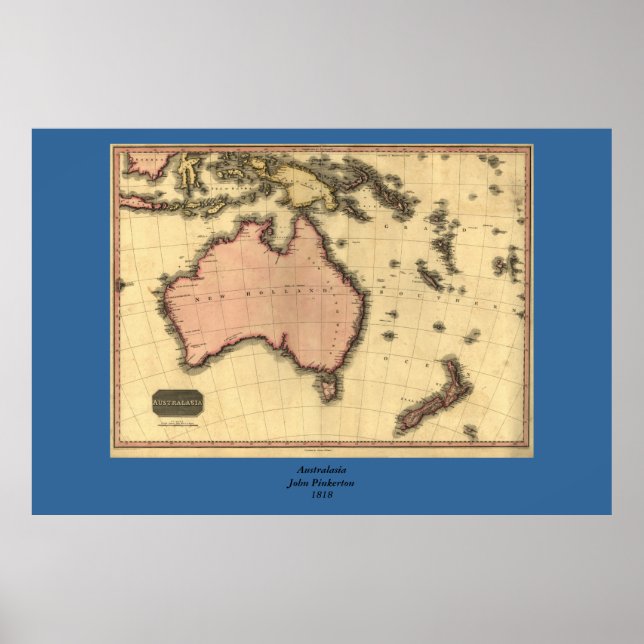 Póster Mapa da Australásia de 1818 - Austrália, Nova Zelâ (Frente)