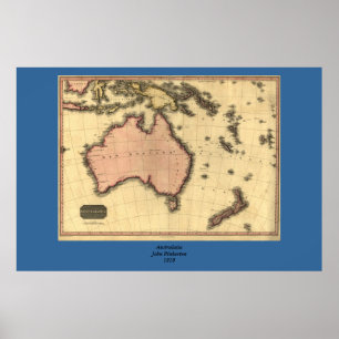 Póster Mapa da Austrália em 1818 - Austrália, Nova Zel