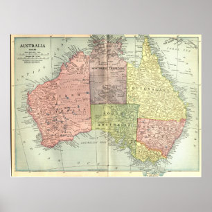 Póster Mapa da Austrália em 1911