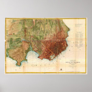 Póster Mapa da avaliação de 1859 costas de San Francisc