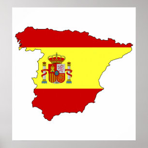 Poster Mapa da bandeira da espanha sem redução