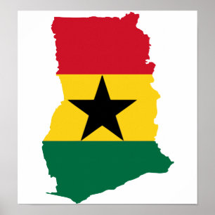 Póster Mapa da bandeira de Ghana sem redução