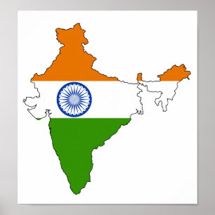 Póster Mapa da bandeira de India sem redução