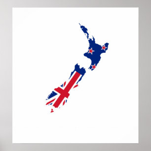 Póster Mapa da bandeira de Nova Zelândia sem redução