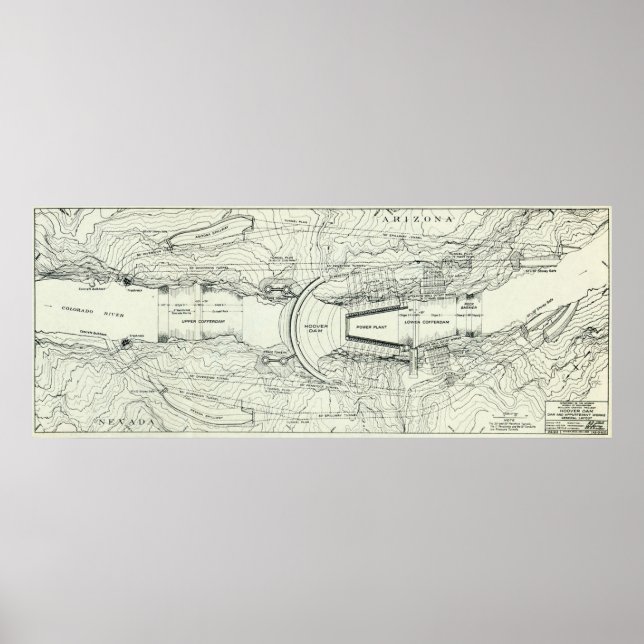 Poster Mapa da barragem Hoover (1930) (Frente)