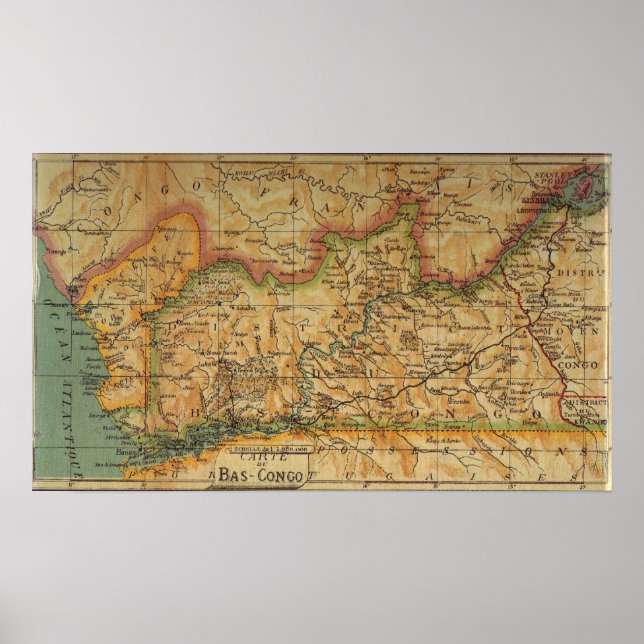 Póster Mapa da Bas Congo - Congo belga 1913 (Frente)