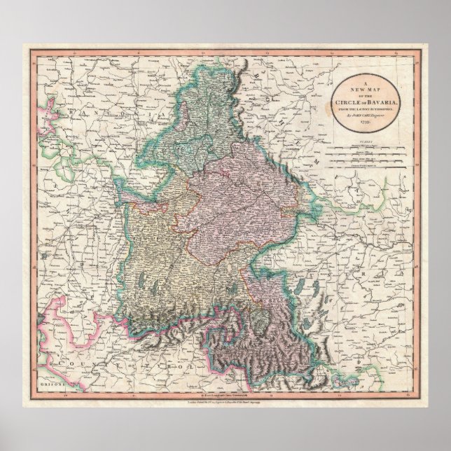 Póster Mapa da Baviera Alemanha (1799) (Frente)