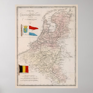 Poster Mapa da Bélgica e da Holanda (1839)
