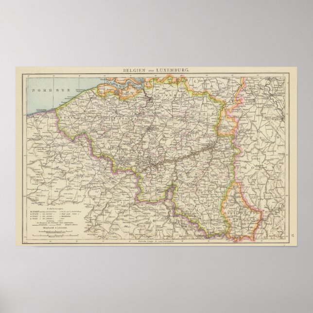 Póster Mapa da Bélgica e do Luxemburgo (Frente)
