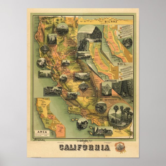 Póster Mapa da Califórnia (Frente)