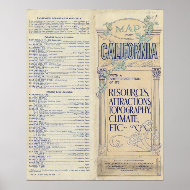 Poster Mapa da Califórnia 2 (Frente)