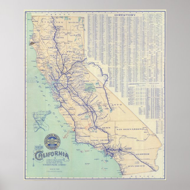 Póster Mapa da Califórnia 4 (Frente)