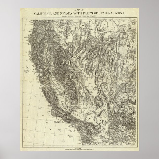 Póster Mapa da Califórnia e de Nevada (Frente)