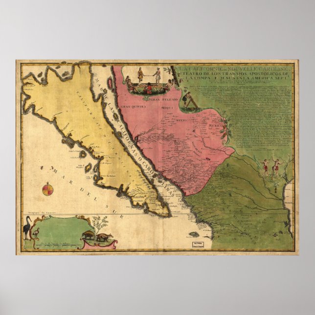 Póster Mapa da Califórnia em 1720 como uma ilha (Frente)