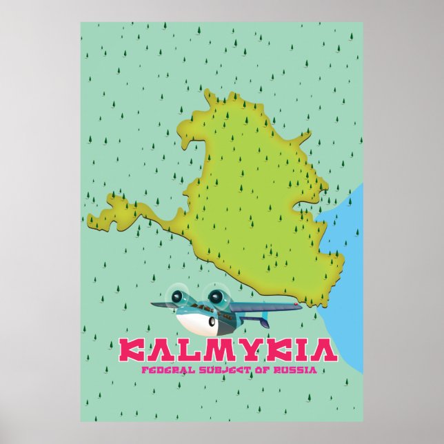 Poster Mapa da Calmúquia Rússia (Frente)