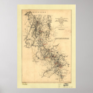 Poster Mapa da Campanha Atlanta para a Guerra Civil 1º de