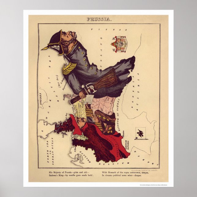Póster Mapa da Caricatura da Prússia 1868 (Frente)