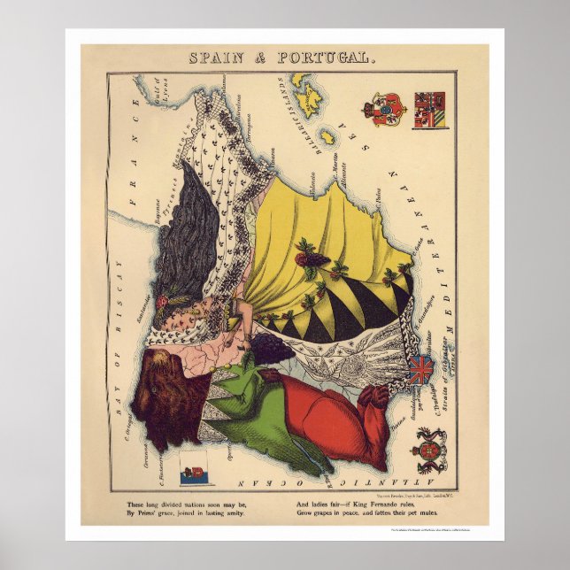 Poster Mapa da Caricatura em Portugal e espanha 1868 (Frente)