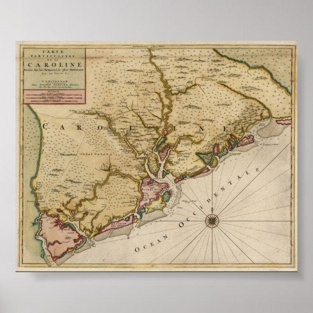 Póster Mapa da Carolina de 1696 (Frente)