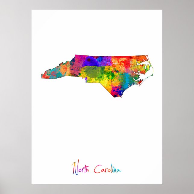 Póster Mapa da Carolina do Norte (Frente)