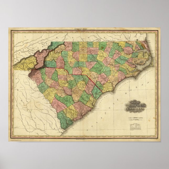 Póster Mapa da Carolina do Norte e do Sul (Frente)