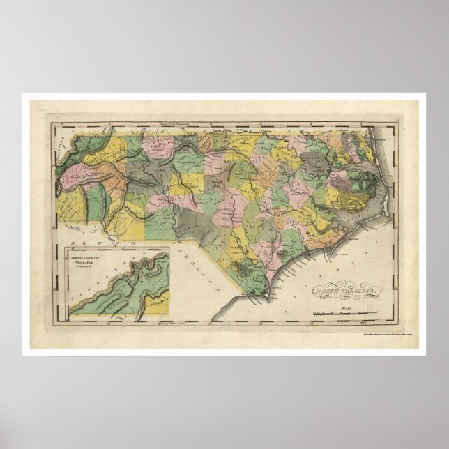 Póster Mapa da Carolina do Norte em 1814 (Frente)