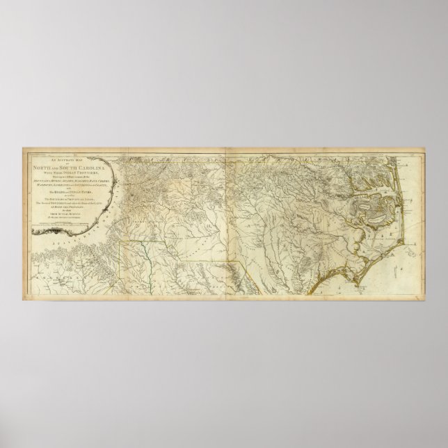 Póster Mapa da Carolina do Sul e do Norte (Frente)