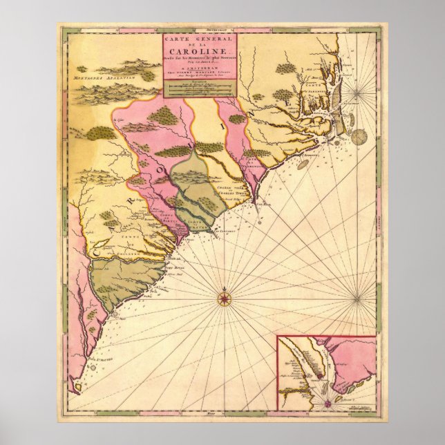 Poster Mapa da Carolina do Sul em 1683 (Frente)