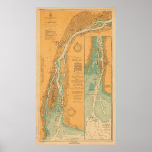 Póster Mapa da carta de Detroit River