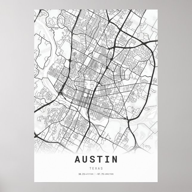 Poster Mapa da Cartografia da Cidade de Austin (Frente)