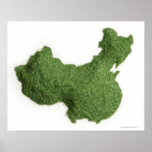 Póster Mapa da China continental feito da grama