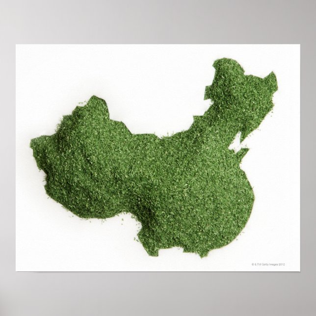 Póster Mapa da China Continental feito de grama (Frente)