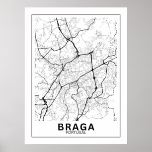 Poster Mapa Da Cidade Braga Estilo Linha Clássico