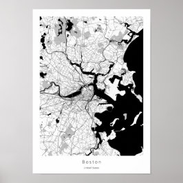Poster Mapa da Cidade Branca Mínima Moderna de Boston Mas
