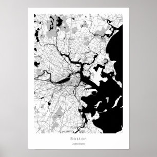 Poster Mapa da Cidade Branca Mínima Moderna de Boston Mas