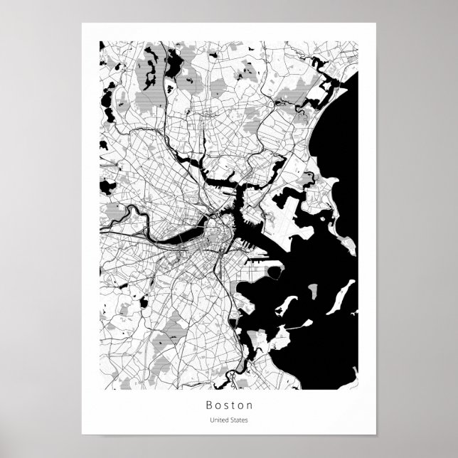Poster Mapa da Cidade Branca Mínima Moderna de Boston Mas (Frente)
