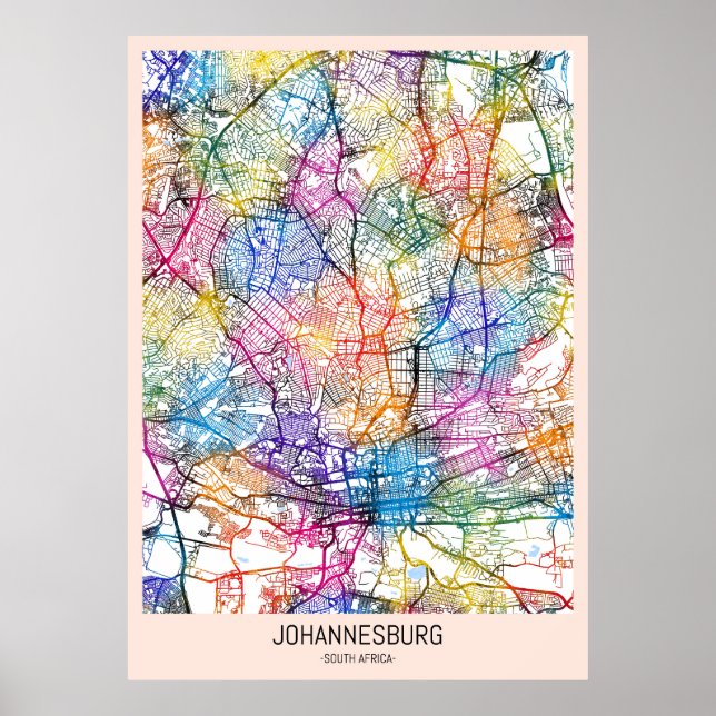 Poster Mapa da Cidade da África do Sul de Joanesburgo (Frente)