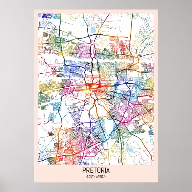 Poster Mapa da Cidade da África do Sul em Pretória (Frente)